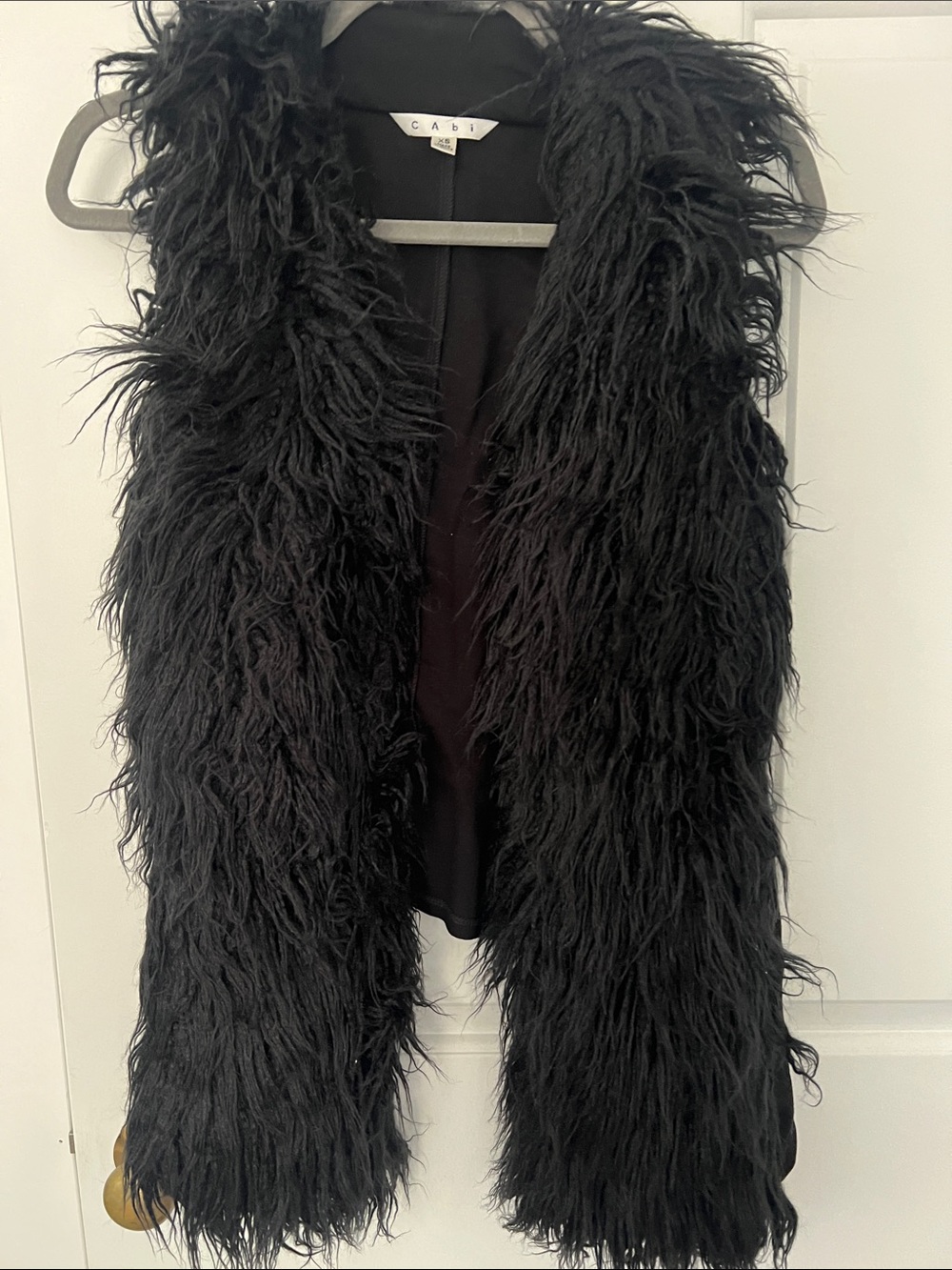 CAbi Black Faux Fur Long Vest - Textured Sleeveless Layer
